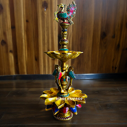 Shop Brass Peacock Diya with Stone Work - 19 inches