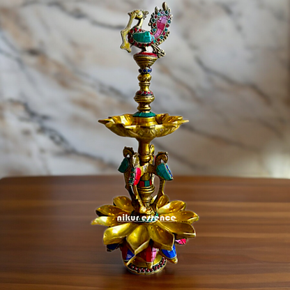 Shop Brass Peacock Diya with Stone Work - 19 inches