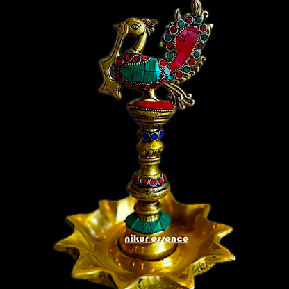 Shop Brass Peacock Diya with Stone Work - 19 inches