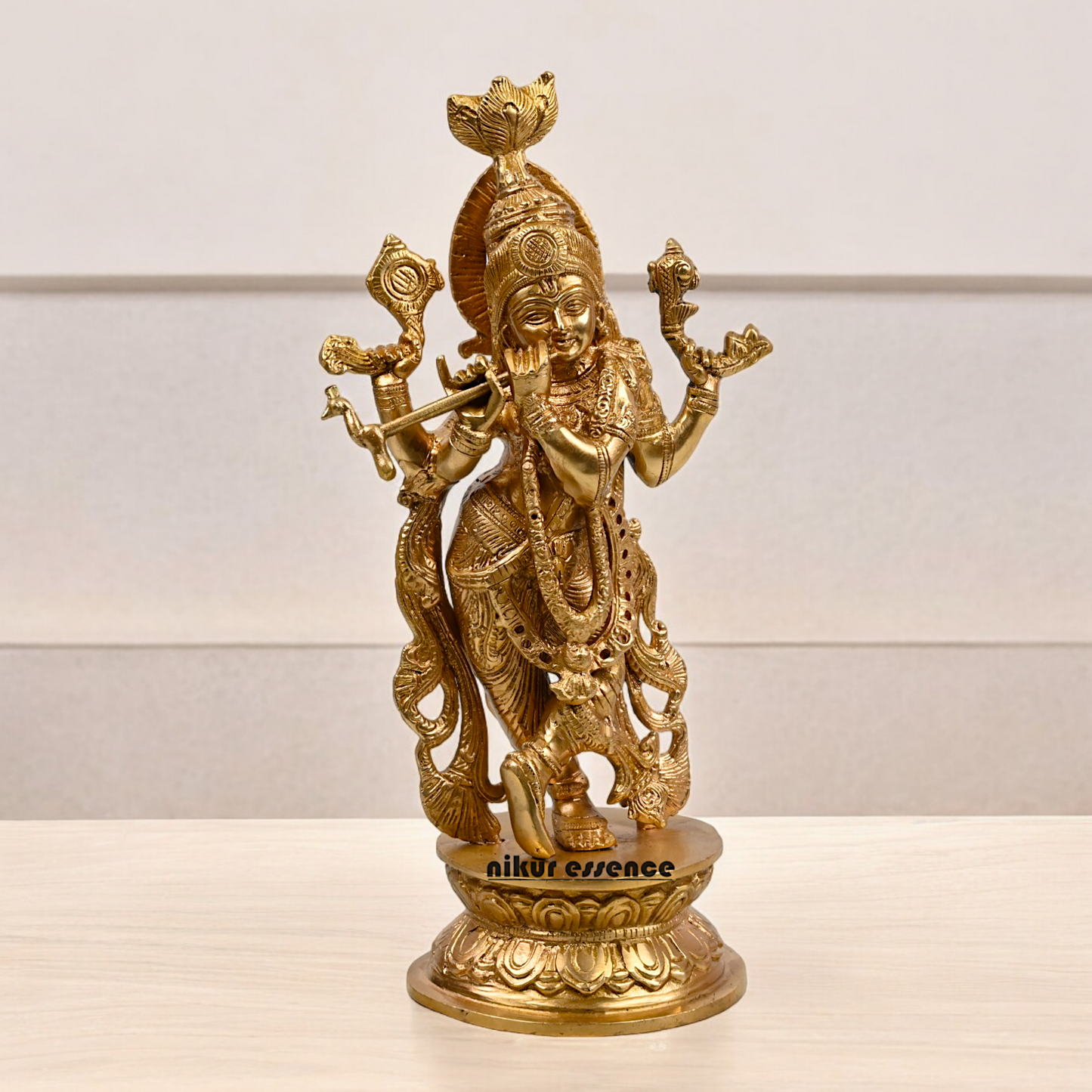 Solid Brass Krishna murli with Playing Flute Idol - 11.811 inches