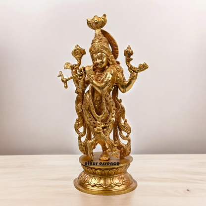 Solid Brass Krishna murli with Playing Flute Idol - 11.811 inches