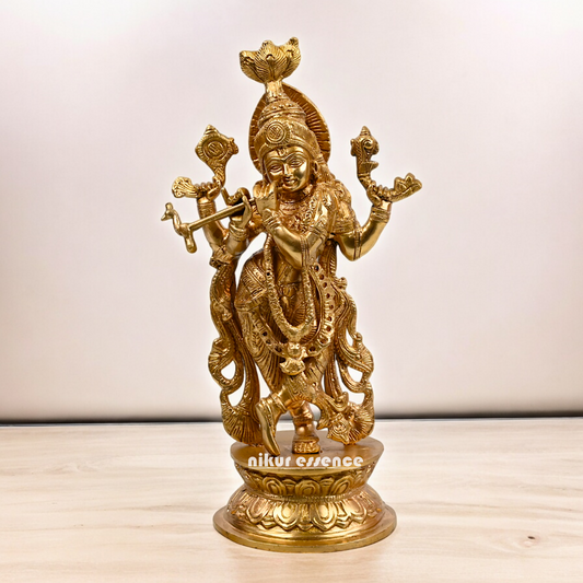 Solid Brass Krishna murli with Playing Flute Idol - 11.811 inches