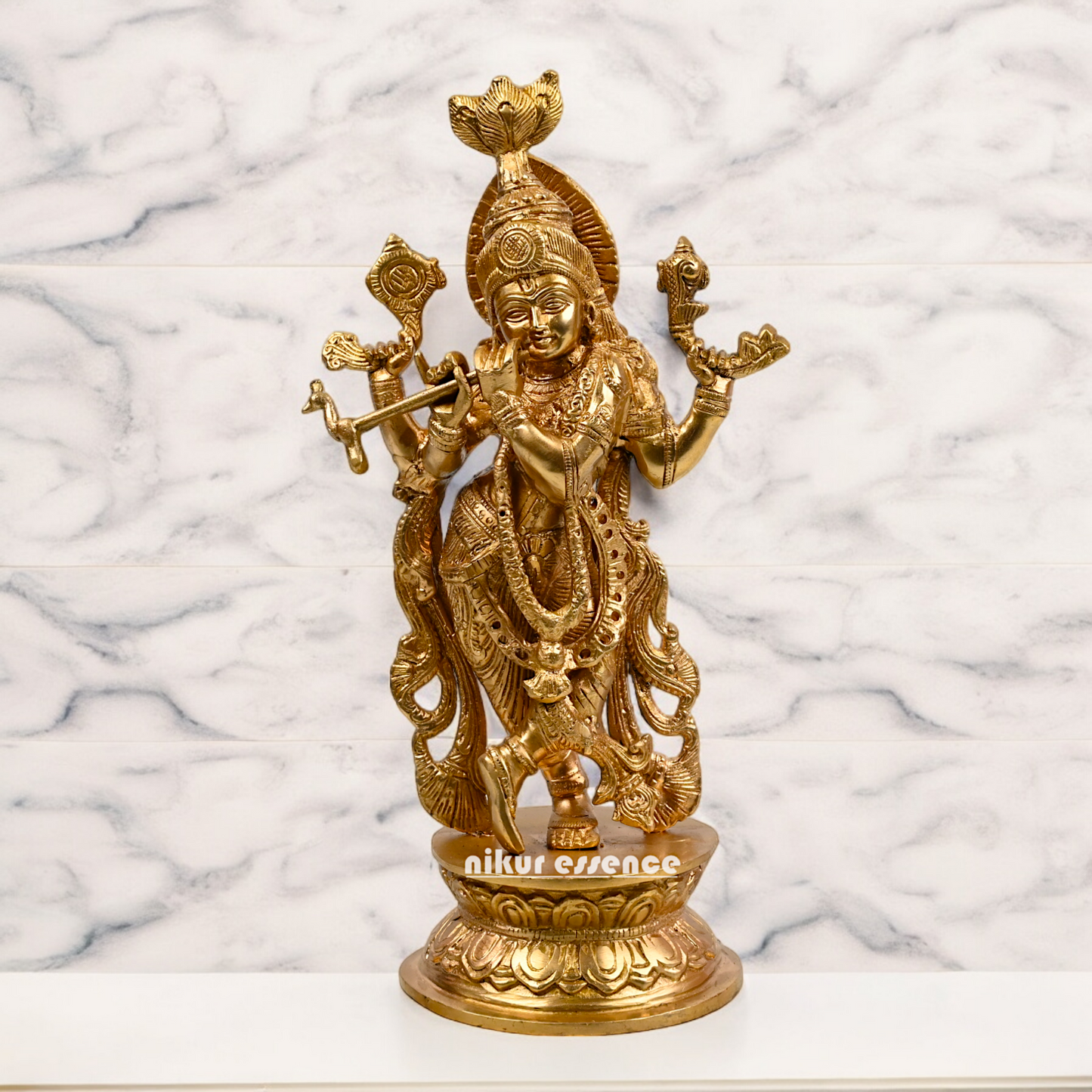 Solid Brass Krishna murli with Playing Flute Idol - 11.811 inches