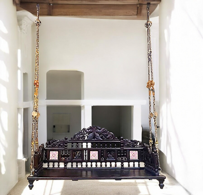 Handcrafted Rosewood Swing (Jhula/Oonjal) – 5feet Traditional Wooden Swing with 7 feet Brass Chains Nikuressence
