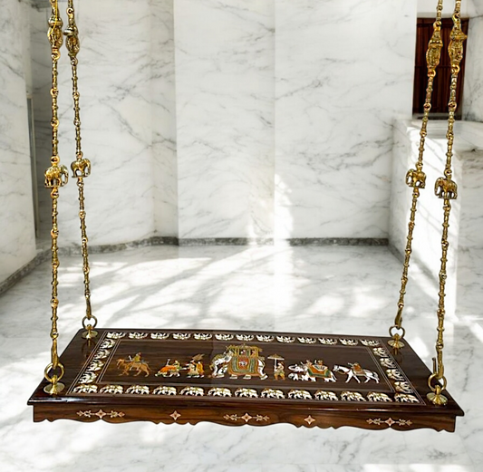 Handcrafted Rosewood Jhoola/oonjal – 5ft Traditional Wooden Swing with 7ft Brass Chains| Nikur Essence Nikuressence