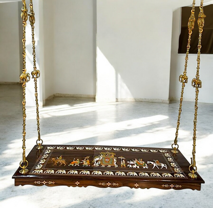 Handcrafted Rosewood Jhoola/oonjal – 5ft Traditional Wooden Swing with 7ft Brass Chains| Nikur Essence Nikuressence