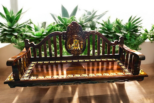 Exquisite Handcrafted Carved Solid Rosewood Oonjal | 5ft Stylish Wooden Swing with 7ft Brass Chains & Royal Procession Inlay Nikuressence