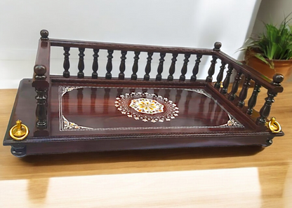 Rosewood Oonjal (Jhula/Swing) – 5ft Traditional Wooden Swing with 7ft Brass Chains & Exquisite Rangoli Inlay Work-Nikur essence Nikuressence