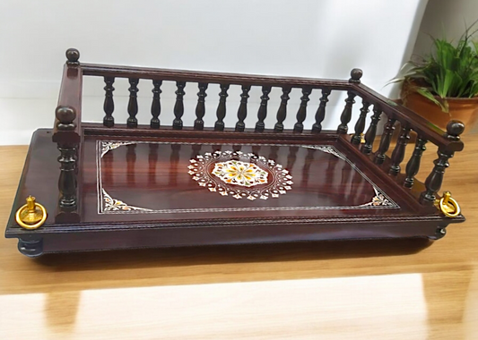 Rosewood Oonjal (Jhula/Swing) – 5ft Traditional Wooden Swing with 7ft Brass Chains & Exquisite Rangoli Inlay Work-Nikur essence Nikuressence