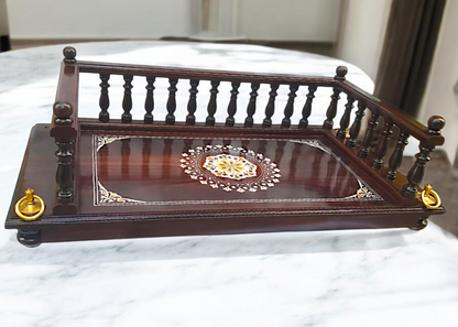 Rosewood Oonjal (Jhula/Swing) – 5ft Traditional Wooden Swing with 7ft Brass Chains & Exquisite Rangoli Inlay Work-Nikur essence Nikuressence