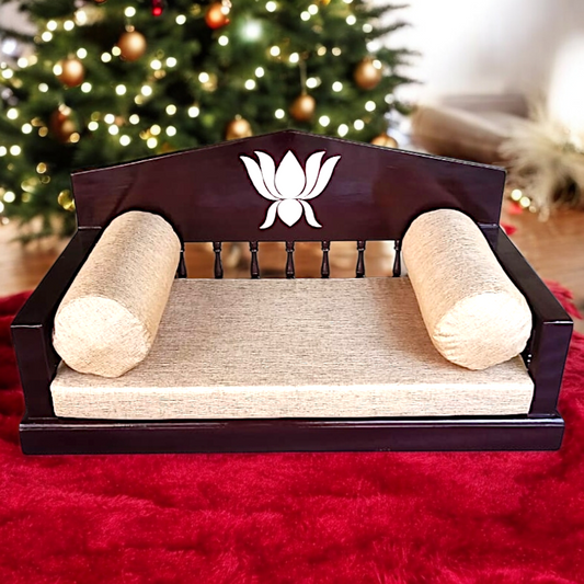 Handcrafted Rosewood Swing (Oonjal/Jhula) – 5ft x 2ft with Lotus Inlay, 7ft Brass Chains, 4 Elephants & 4 Peacocks Nikuressence