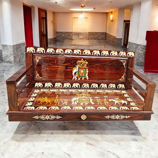 Nikur Essence Handcrafted Rosewood Swing | 5ft Oonjal with Brass Chains for Balcony & Indoor Spaces Nikuressence