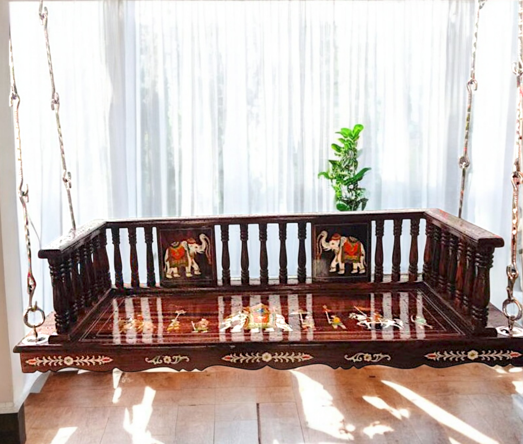 Handcrafted 5ft Rosewood Jhula Swing with 1ft Height & 7ft Brass Chains – Perfect for Home & Balcony | Nikur Essence Nikuressence