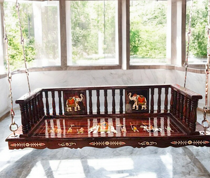 Handcrafted 5ft Rosewood Jhula Swing with 1ft Height & 7ft Brass Chains – Perfect for Home & Balcony | Nikur Essence Nikuressence