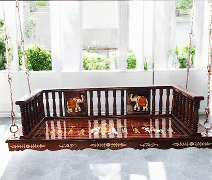 Handcrafted 5ft Rosewood Jhula Swing with 1ft Height & 7ft Brass Chains – Perfect for Home & Balcony | Nikur Essence Nikuressence