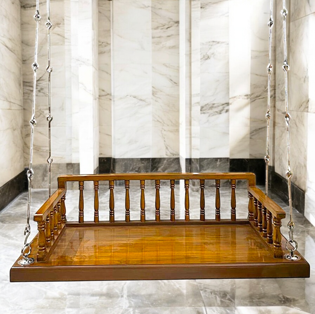 Handcrafted 5ft Rosewood Oonjal Swing with 7ft Brass Chains – Perfect for Balcony & Indoor Use Nikuressence