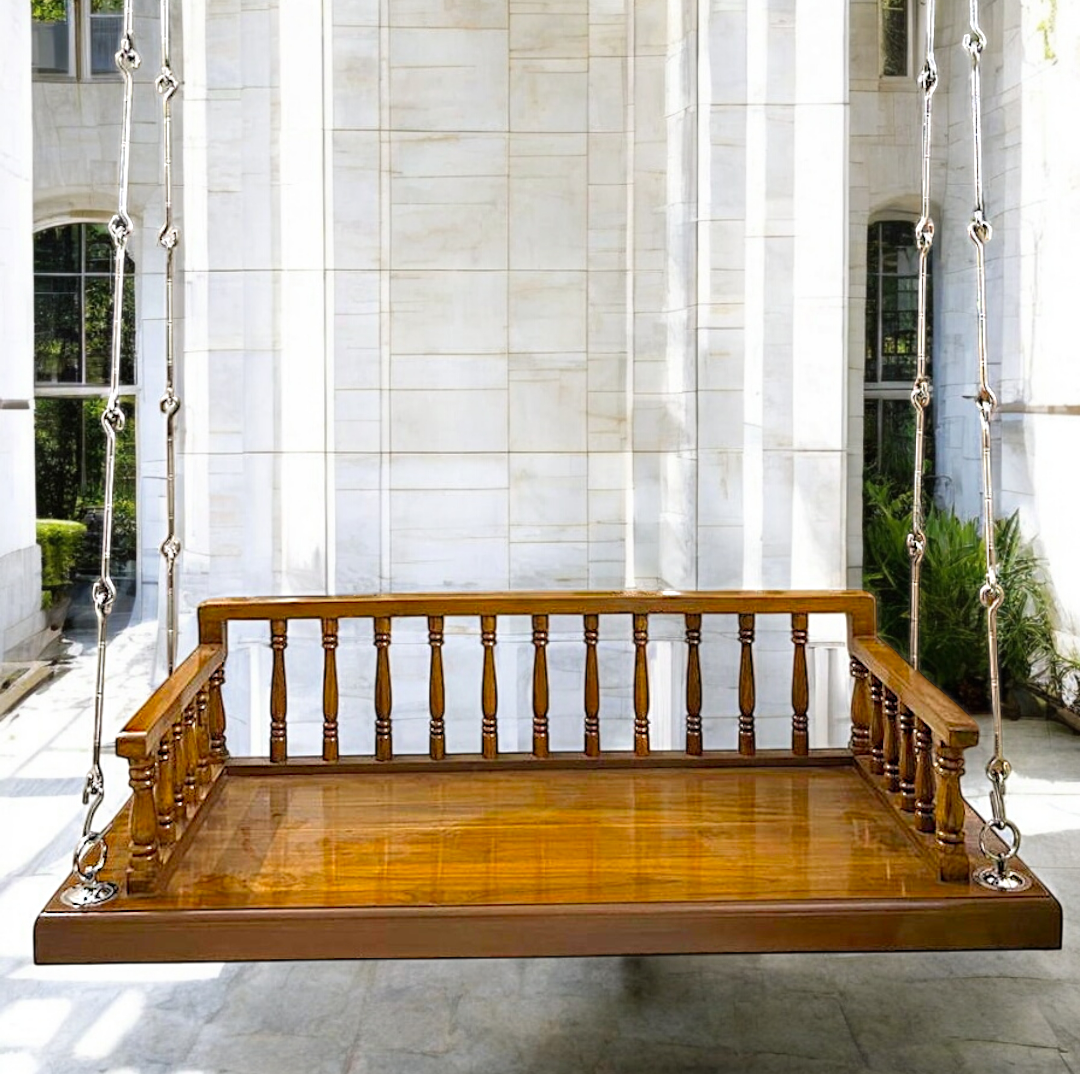 Handcrafted 5ft Rosewood Oonjal Swing with 7ft Brass Chains – Perfect for Balcony & Indoor Use Nikuressence