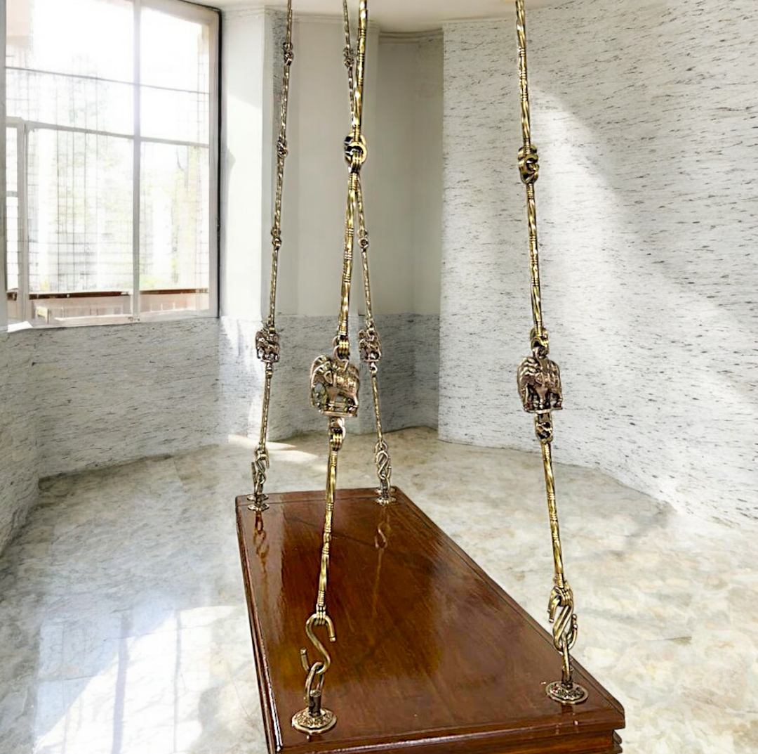 Handcrafted 5ft Rosewood Oonjal Swing with 7ft Brass Chains & 4 Elephant Carvings – Perfect for Balcony & Indoor Use Nikuressence