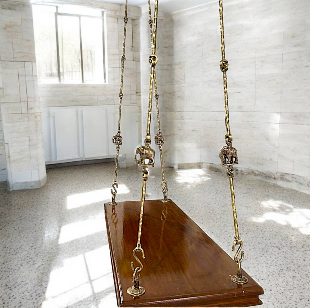 Handcrafted 5ft Rosewood Oonjal Swing with 7ft Brass Chains & 4 Elephant Carvings – Perfect for Balcony & Indoor Use Nikuressence