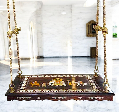 Handcrafted Rosewood Swing Plank – 4 feet Wooden Jhoola with 4 Solid Brass Chains & Ceiling Hooks | Luxury Oonjal for Home & Temple -Nikur Essence Nikuressence