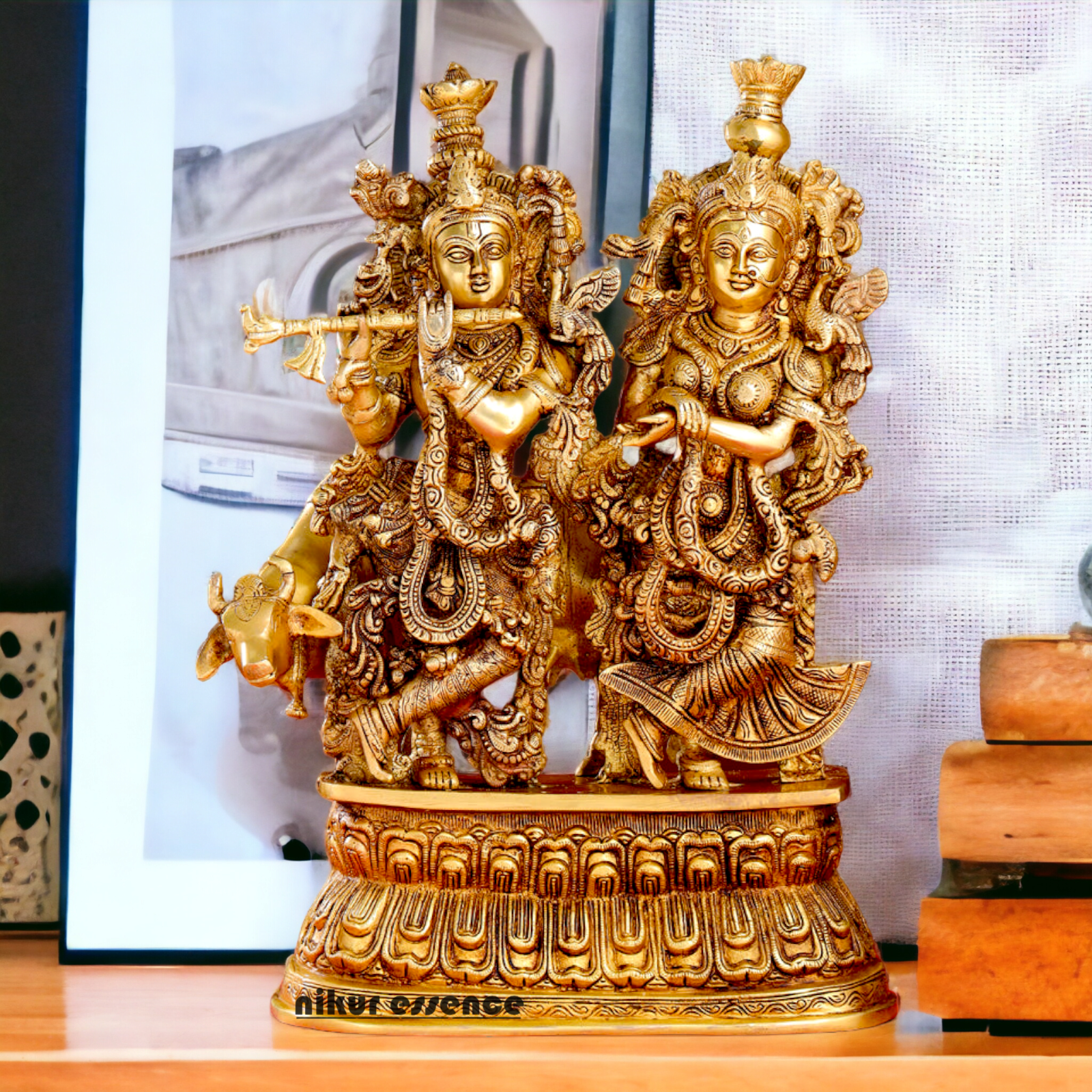 Buy Pure Brass Radha Krishna idol - 21 inches | Elegant Krishna Statue for Home Decor