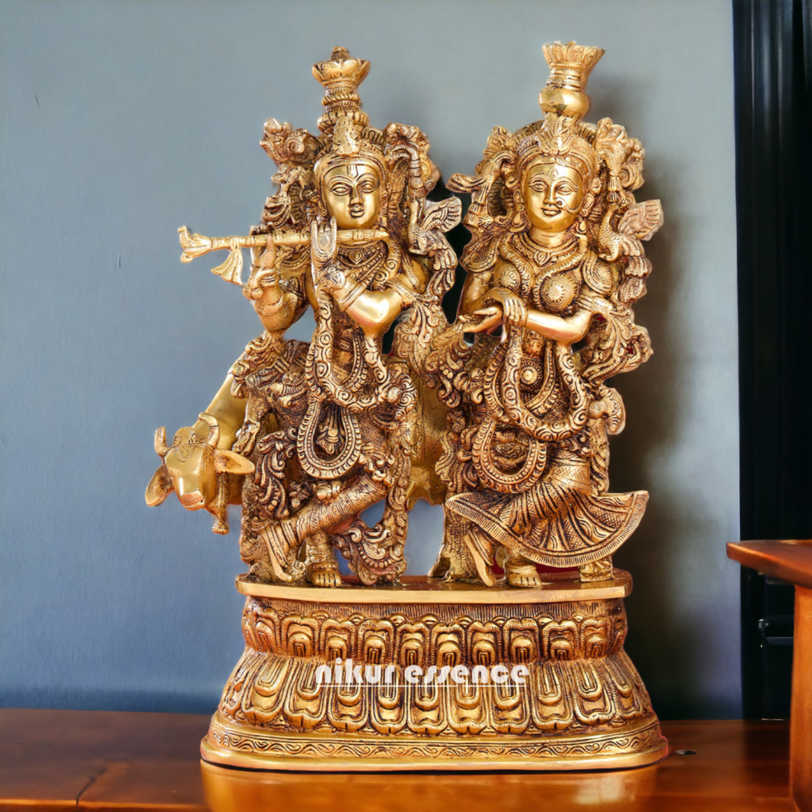 Buy Pure Brass Radha Krishna idol - 21 inches | Elegant Krishna Statue for Home Decor