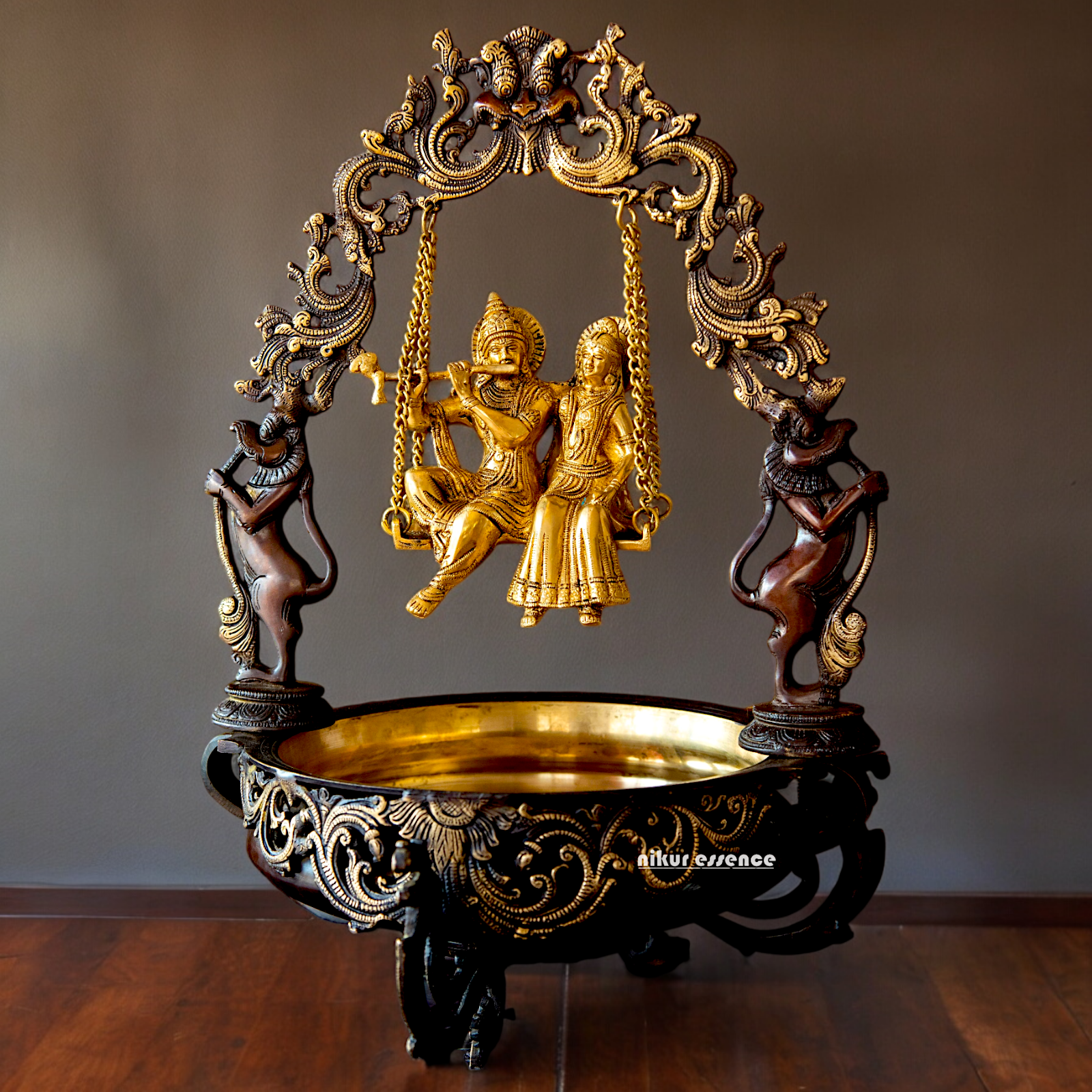 Buy Radha Krishna Urli with Swing Jhula Brass | Divine Home Decor & Spiritual Idol