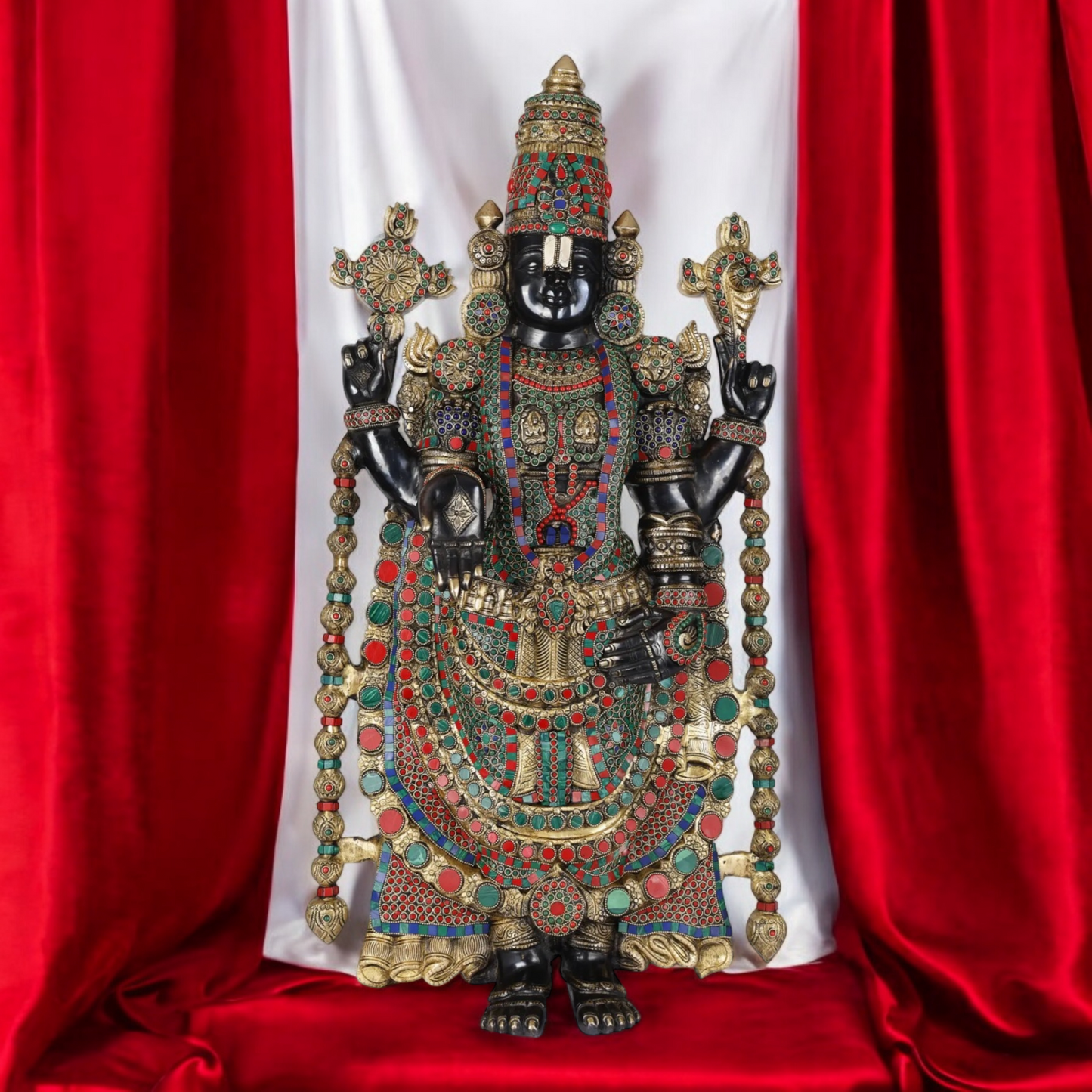 Lord Tirupati Balaji with Goddess Lakshmi Brass idol - 34 inches Nikuressence