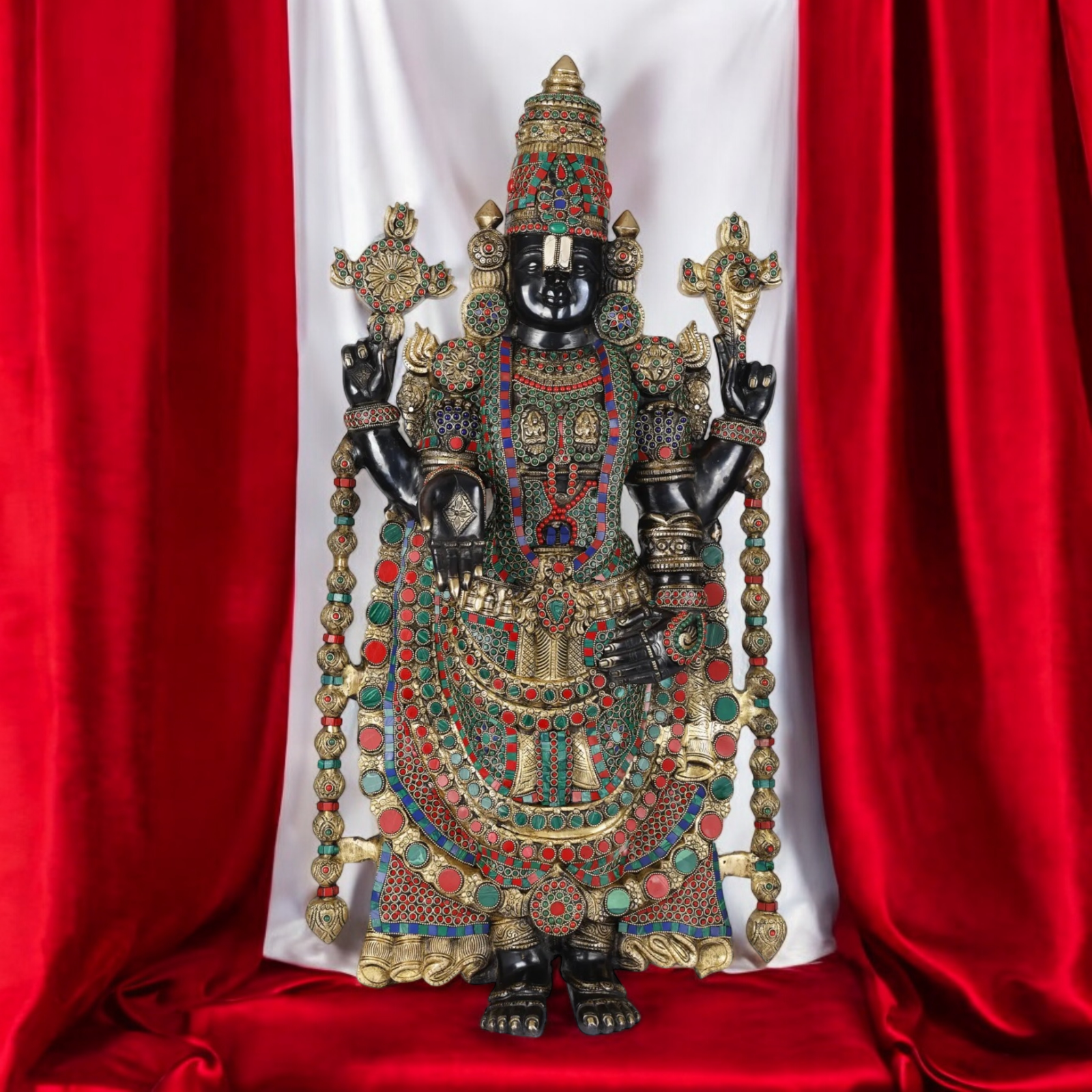 Lord Tirupati Balaji with Goddess Lakshmi Brass idol - 34 inches Nikuressence