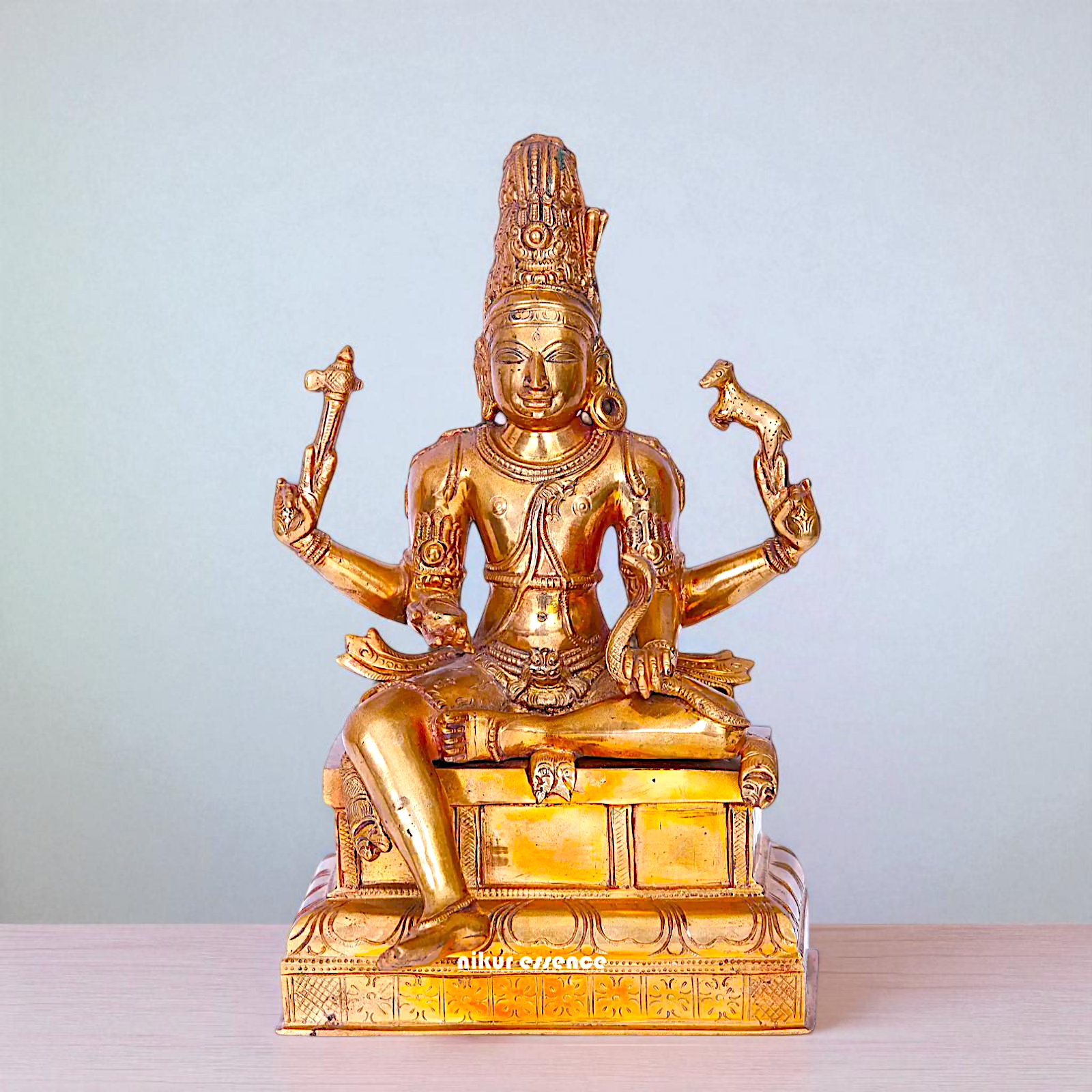 Shiva Blessing seated Panchaloha idol - 10 inches Nikuressence