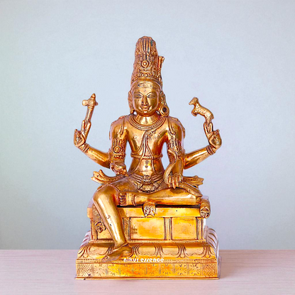 Shiva Blessing seated Panchaloha idol - 10 inches Nikuressence
