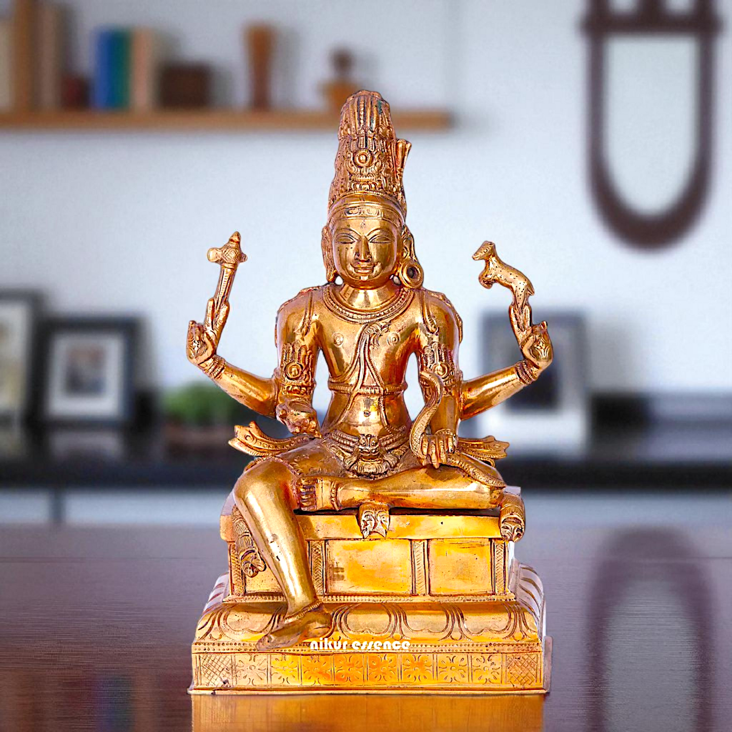 Shiva Blessing seated Panchaloha idol - 10 inches Nikuressence
