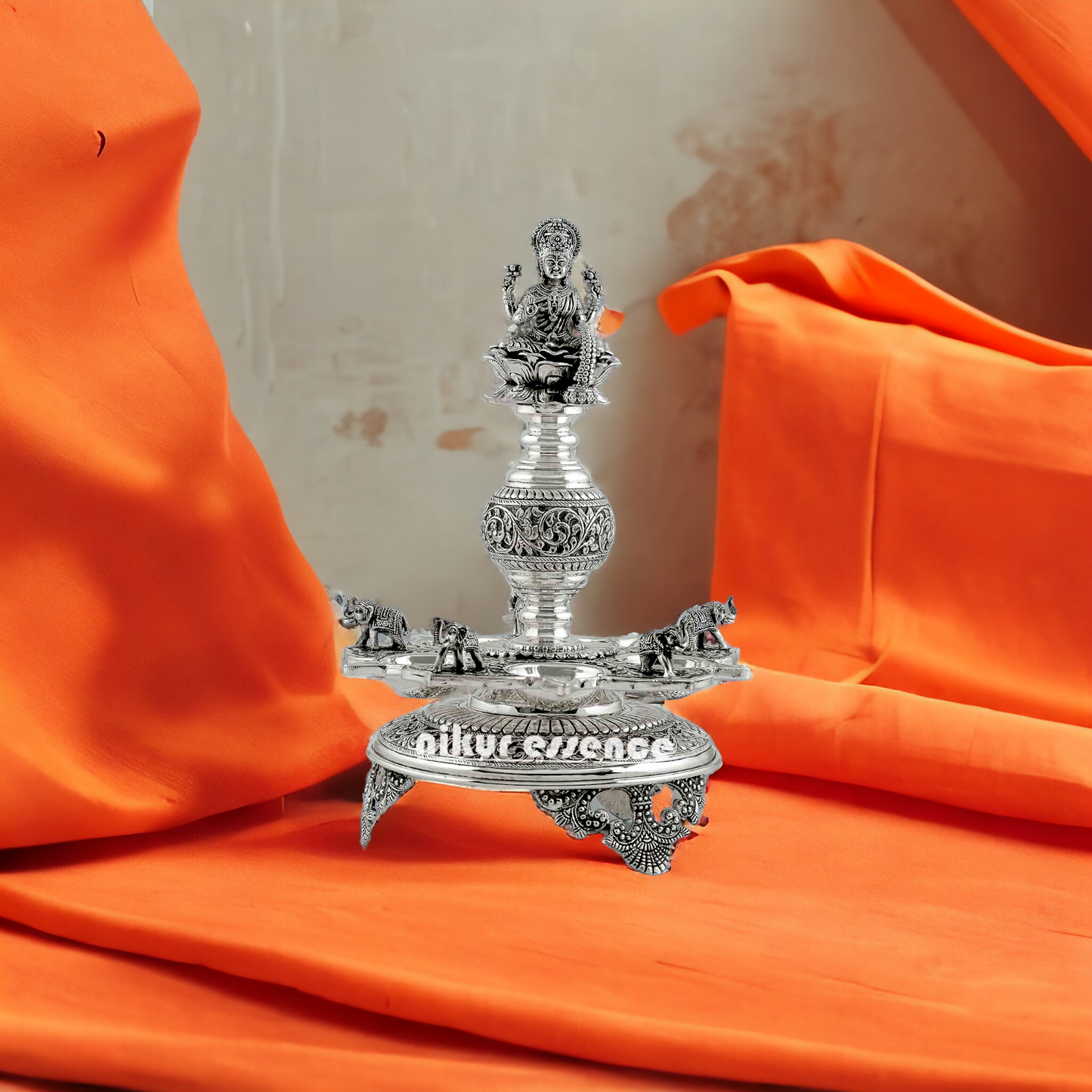 Divine Silver Diya Stand Goddess Laxmi