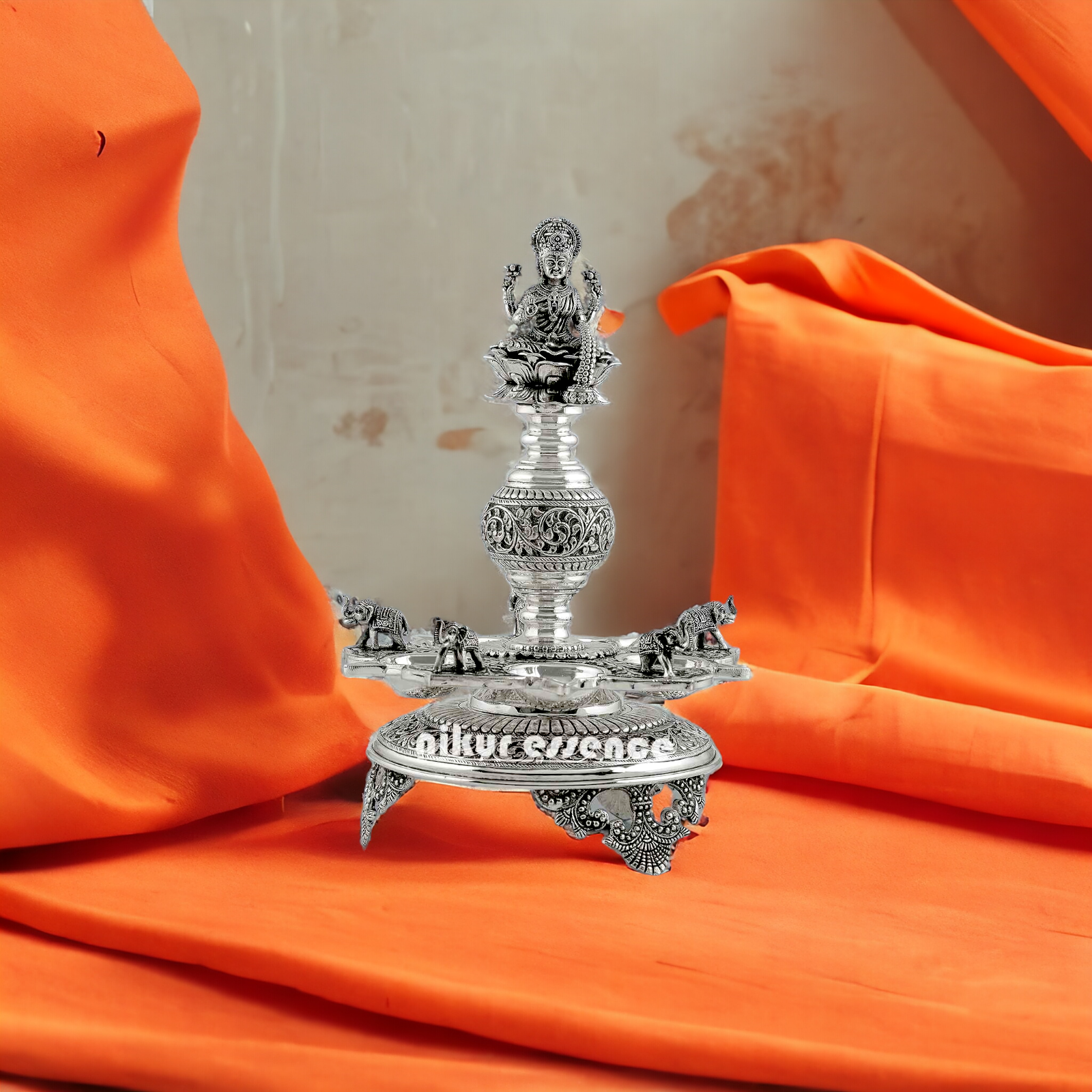 Divine Silver Diya Stand Goddess Laxmi