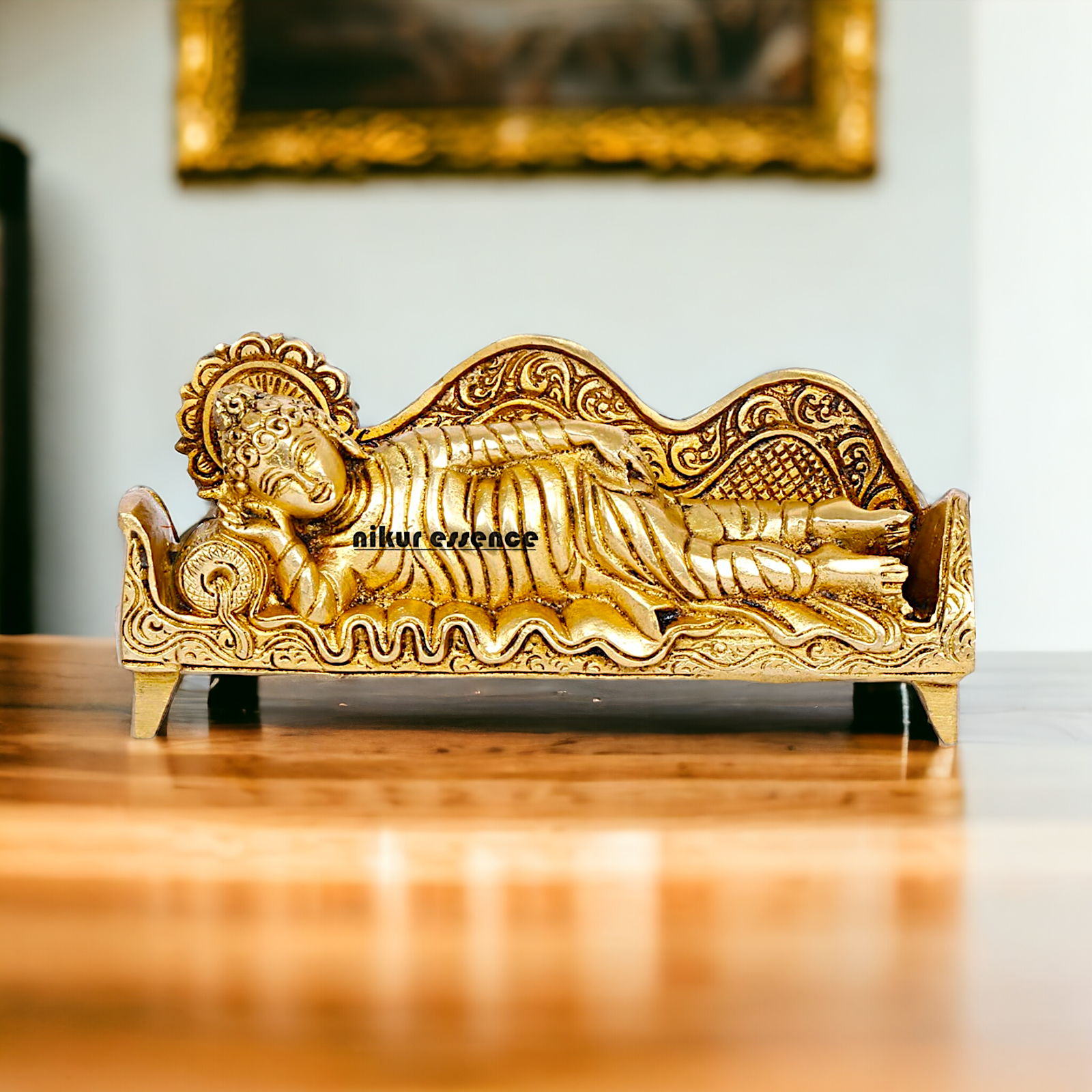 Sleeping Buddha Idol in brass- 16 cm Resting Tibetan Buddhism Statue with Intricate Detailing for Spiritual Serenity and Decorative Elegance Idols Nikuressence