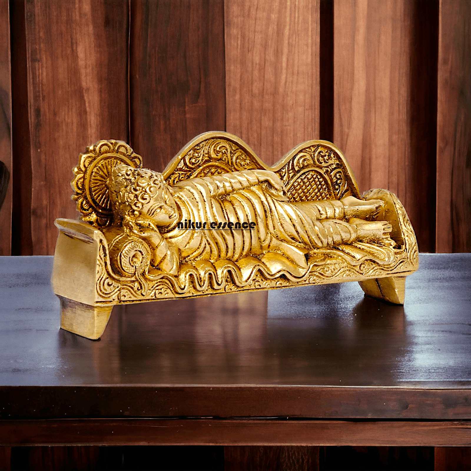 Sleeping Buddha Idol in brass- 16 cm Resting Tibetan Buddhism Statue with Intricate Detailing for Spiritual Serenity and Decorative Elegance Idols Nikuressence