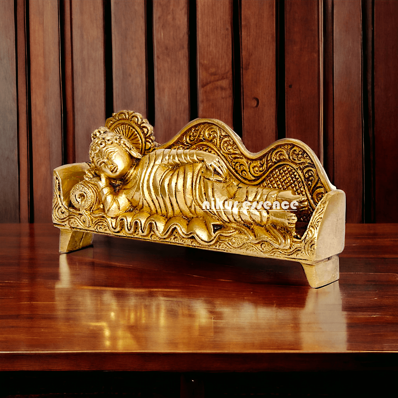 Sleeping Buddha Idol in brass- 16 cm Resting Tibetan Buddhism Statue with Intricate Detailing for Spiritual Serenity and Decorative Elegance Idols Nikuressence