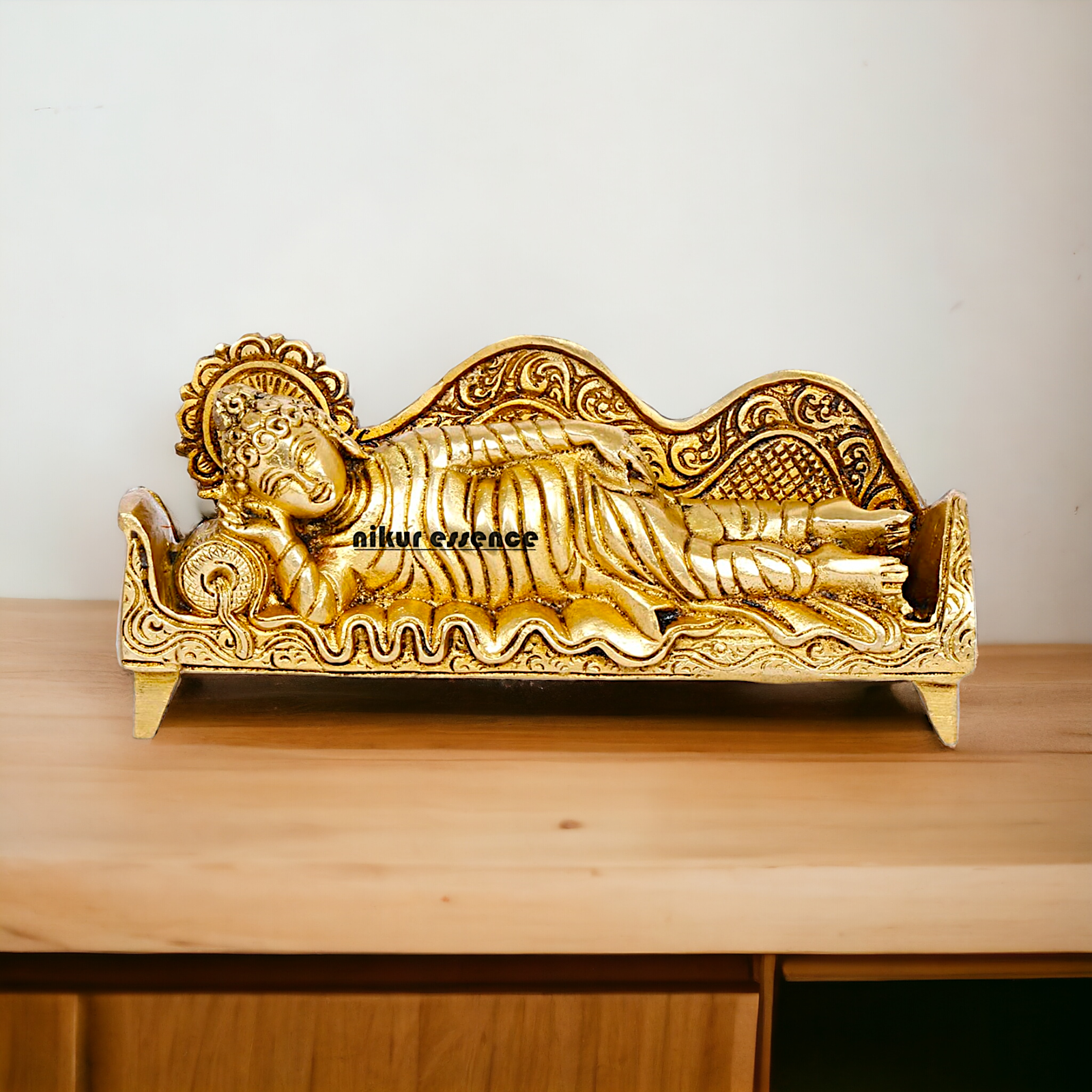 Sleeping Buddha Idol in brass- 16 cm Resting Tibetan Buddhism Statue with Intricate Detailing for Spiritual Serenity and Decorative Elegance Idols Nikuressence