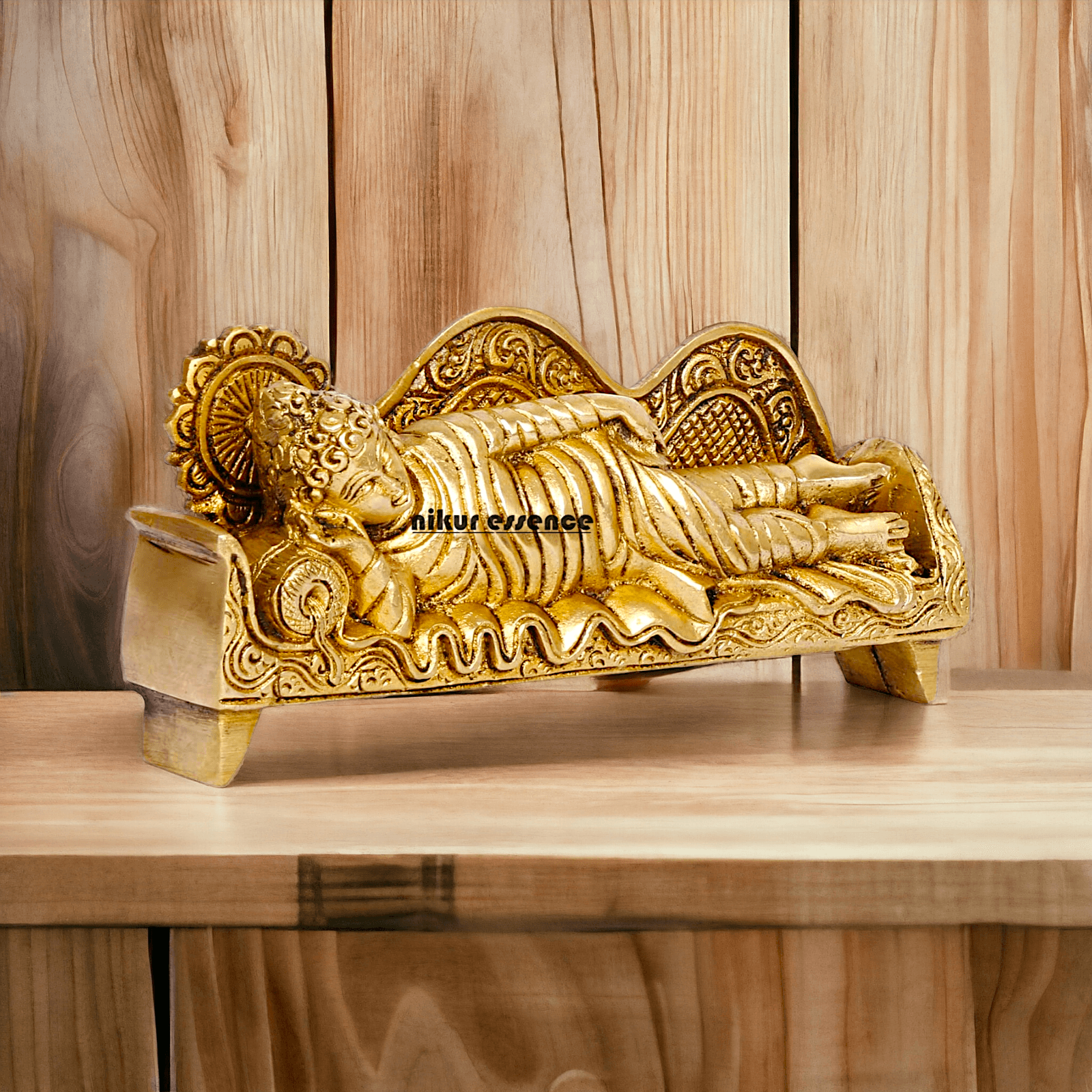 Sleeping Buddha Idol in brass- 16 cm Resting Tibetan Buddhism Statue with Intricate Detailing for Spiritual Serenity and Decorative Elegance Idols Nikuressence