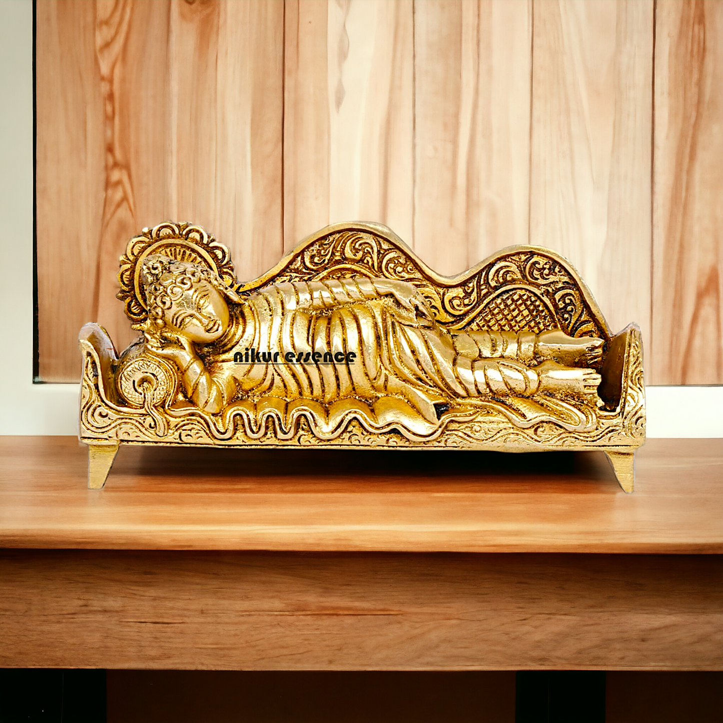 Sleeping Buddha Idol in brass- 16 cm Resting Tibetan Buddhism Statue with Intricate Detailing for Spiritual Serenity and Decorative Elegance Idols Nikuressence