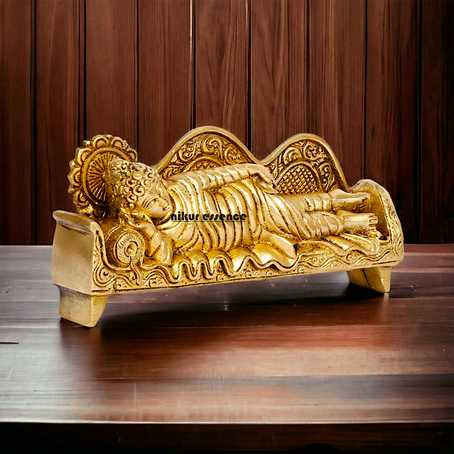 Sleeping Buddha Idol in brass- 16 cm Resting Tibetan Buddhism Statue with Intricate Detailing for Spiritual Serenity and Decorative Elegance Idols Nikuressence