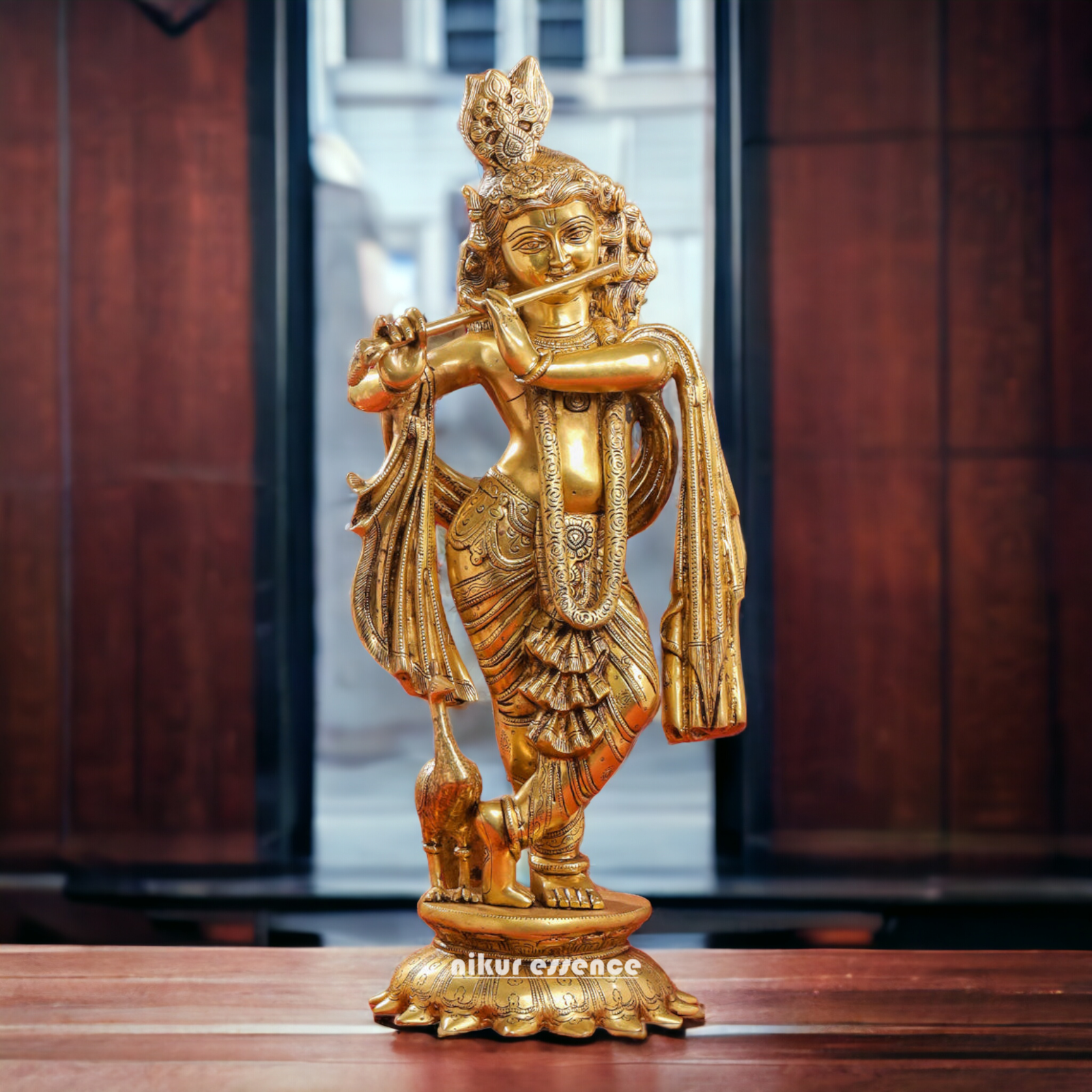 Shop Solid Brass Krishna Standing Playing Flute Idol - 26.5 inches