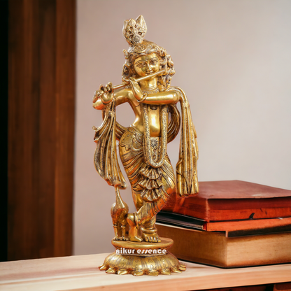 Shop Solid Brass Krishna Standing Playing Flute Idol - 26.5 inches