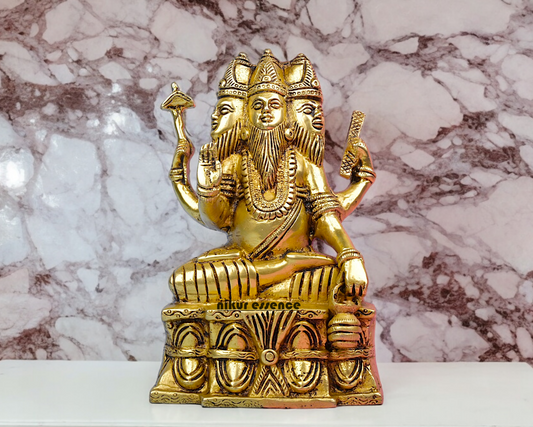 Solid Brass Lord Brahma Sitting Idol - 8 Inches Nikuressence Artistic Home Decor Brahma Idol Brass Brahma Brass Brahma Idol Brass Brahma Statue brass decor brass decoration brass decoratives brass figurine home decor brass home decor brass pooja items brass pooja items near me Decor decor items for diwali decorative handicrafts Decorative Piece Lord Brahma Idol Pital Brahma murti Pital Brahma Statue Spiritual Home Decor