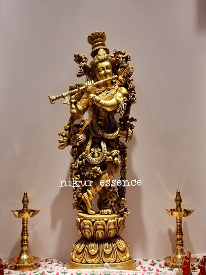 Pure Brass Krishna Standing Statue - 30 inches