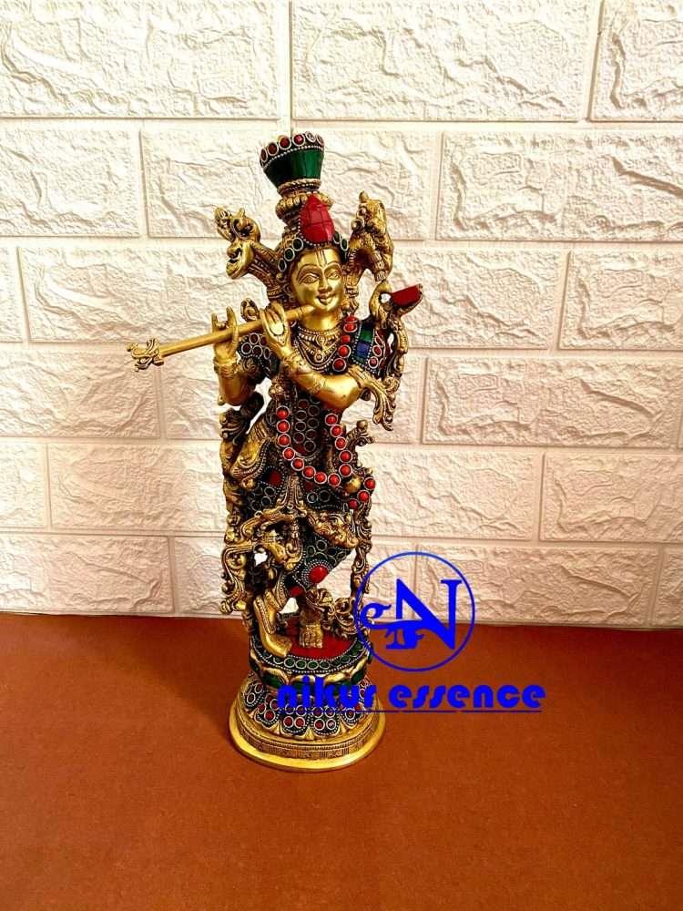 Buy Krishna Brass Statue with Stone Work 14 inch Height nikuressence 10 avatars of krishna acrylic painting of krishna brass decor brass krishna statue buy krishna brass statue in usa decorative brass items diwali gift sets gangaur festival in rajasthan iskon krishna incarnation of vishnu krishna statue in brass lakshmana krishna mahal luxury diwali gifting radha krishna age stone what is shukla paksha and krishna paksha