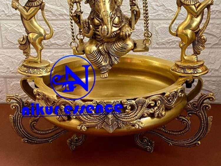 Brass Urli with Elegant Ganesha Swing Design