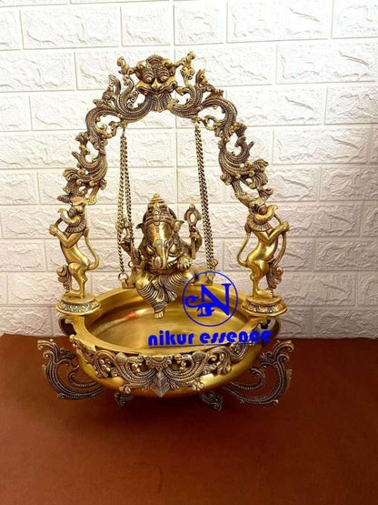 Brass Urli with Elegant Ganesha Swing Design Idols Nikuressence