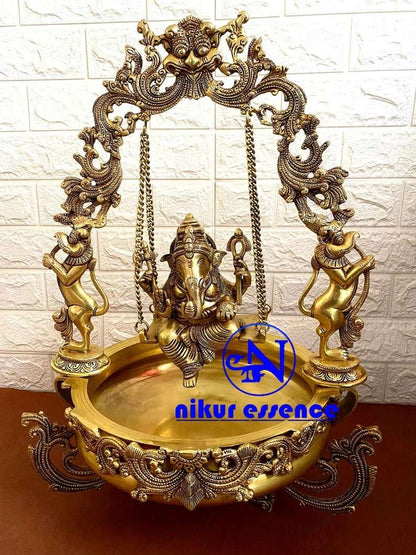 Brass Urli with Elegant Ganesha Swing Design Idols Nikuressence