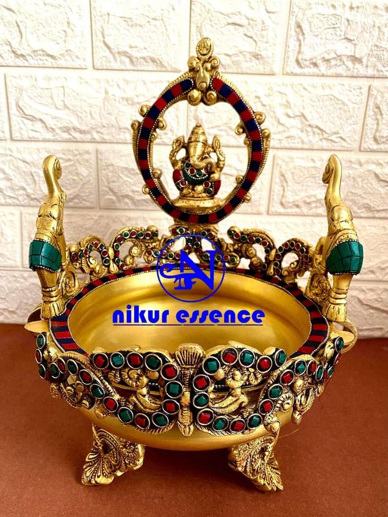 Buy Online Brass Ganesha Urli with Stone work